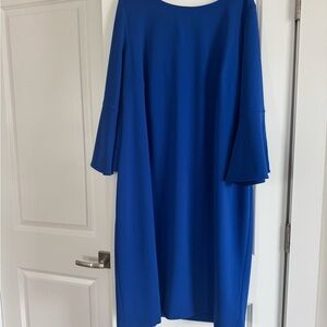 Calvin Klein Royal Blue Midi Dress with Pearl Button Flared Sleeves
